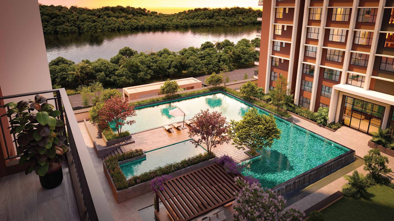 The lap and leisure pool with its expansive deck