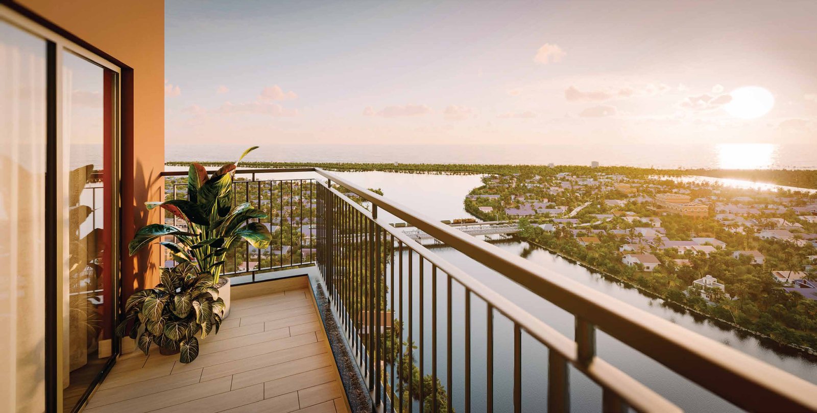 The balcony overlooking the river